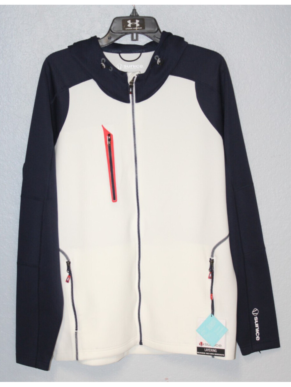 NEW Sunice Men Allendale 2.0 Hooded Knit Jacket Full Zip LARGE - White Blue NWT